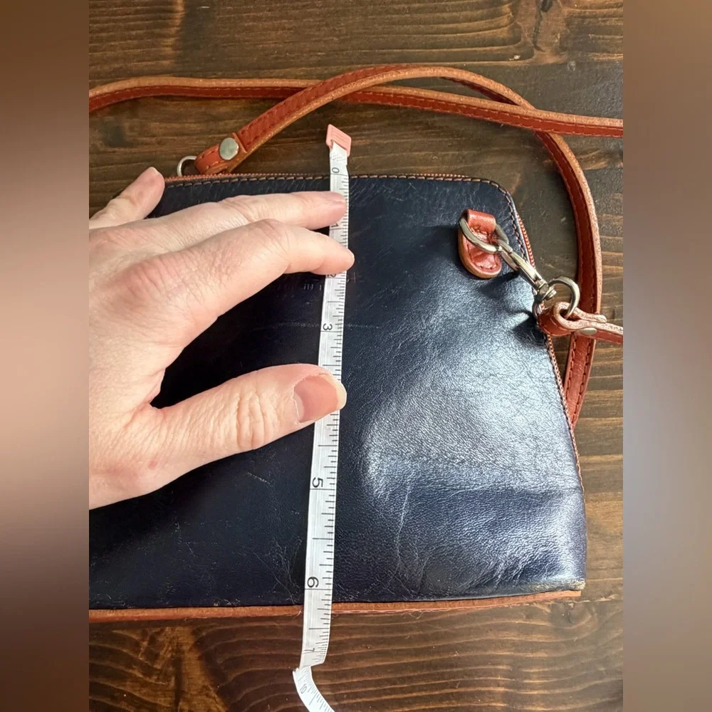 Florence Made in Italy Navy & Brown Leather Crossbody with Silver Tone Hardware